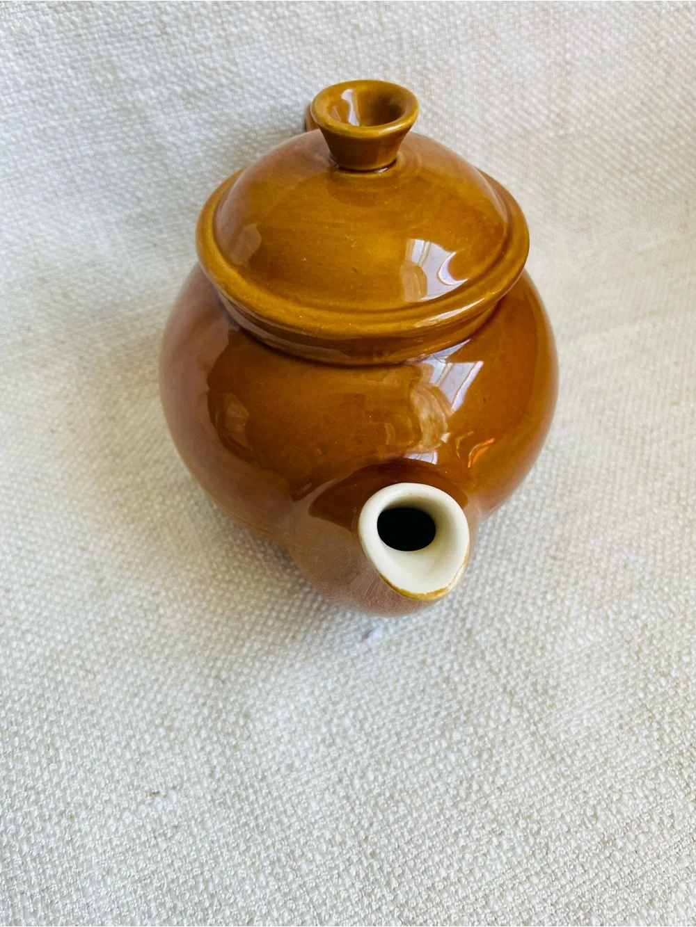 Vintage Emile Henry France MCM Glossy Brown Glazed Ceramic Teapot with Lid